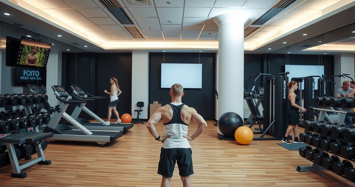 Verwirrter Athlet in modernem Gym Wiesbaden – 404 Fehler Illustration